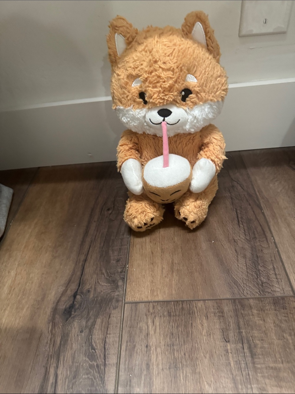 Plush Orange Fox with Drink - Soft Cuddly Stuffed Animal
